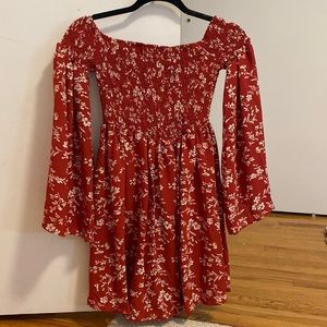 red flower print dress